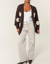 Load image into Gallery viewer, 1.                Chunky Knit Daisy Embellished Cardigan-Chocolate
