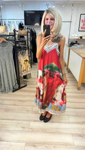 Load image into Gallery viewer, 1.     Landscape Print Amalfi Satin Maxi-Red Multi
