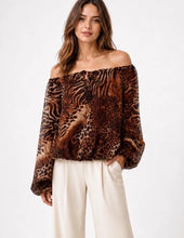 Load image into Gallery viewer, 1.  Chiffon Bardot Bubble Hem Top-Ginger Animal
