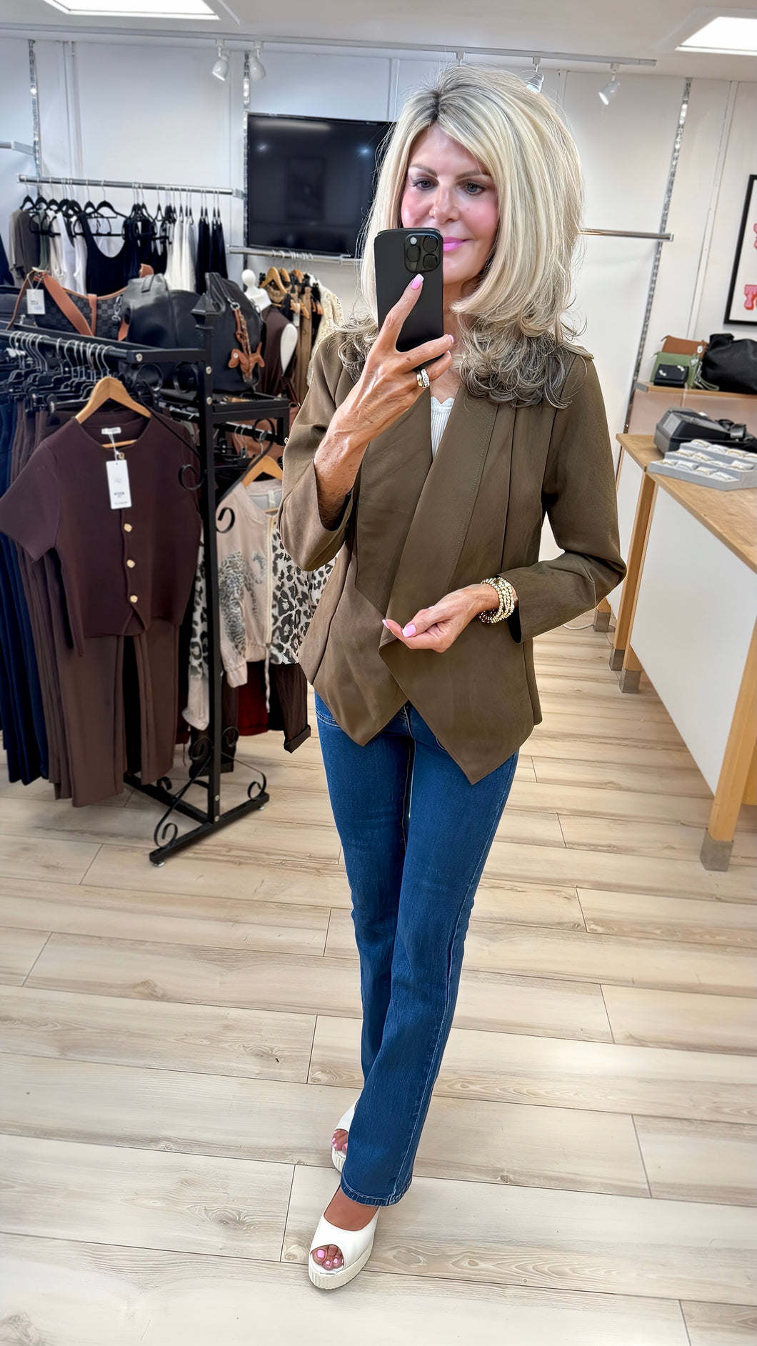1.              Waterfall Suedette Jacket-Chocolate