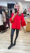 Load image into Gallery viewer, 1.             Faux Fur Cuff Soft Knit Polo-Red
