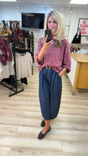 Load image into Gallery viewer, 1.                             Striped T-Shirt Top-Wine/Pink
