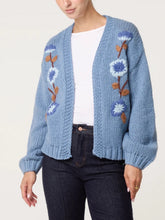 Load image into Gallery viewer, 1.    Embroidered Flowers Chunky Knit Cardigan-Blue
