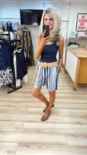 Load image into Gallery viewer, 1.                 Belted Striped Shorts-Navy/White
