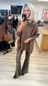 1.    Oversize Roll Neck Pocket Jumper-Chocolate