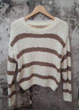 Load image into Gallery viewer, 1.        Striped Boucle Knit-Ecru/Mocha
