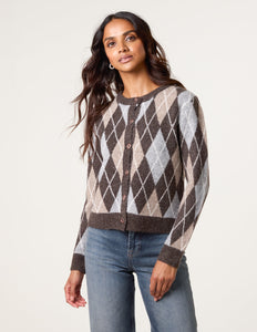 1.Argyle Knit Cardigan-Chocolate