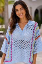 Load image into Gallery viewer, 1.        Crochet Button Collar Knit-Blue/Multi

