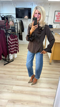Load image into Gallery viewer, 1.                        Ruffle Front Blouse-Chocolate
