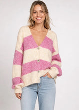 Load image into Gallery viewer, 1.                           Premium Quality Soft Knit Stripe Cardigan-Pink/Cream
