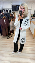 Load image into Gallery viewer, 1.             Soft Knit Embroidered Flower Long Cardigan-Cream/Black
