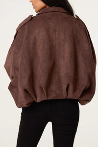 1.Faux Suede Bomber Jacket-Chocolate