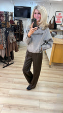 Load image into Gallery viewer, 1.                                    Funnel Neck Check Bomber Jacket-Brown/Navy/Ecru
