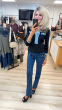 Load image into Gallery viewer, 1.             Denim Trim Ribbed Knit Top-Black
