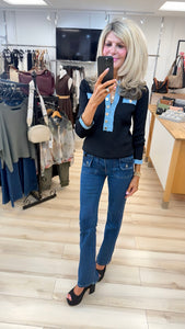 1.             Denim Trim Ribbed Knit Top-Black