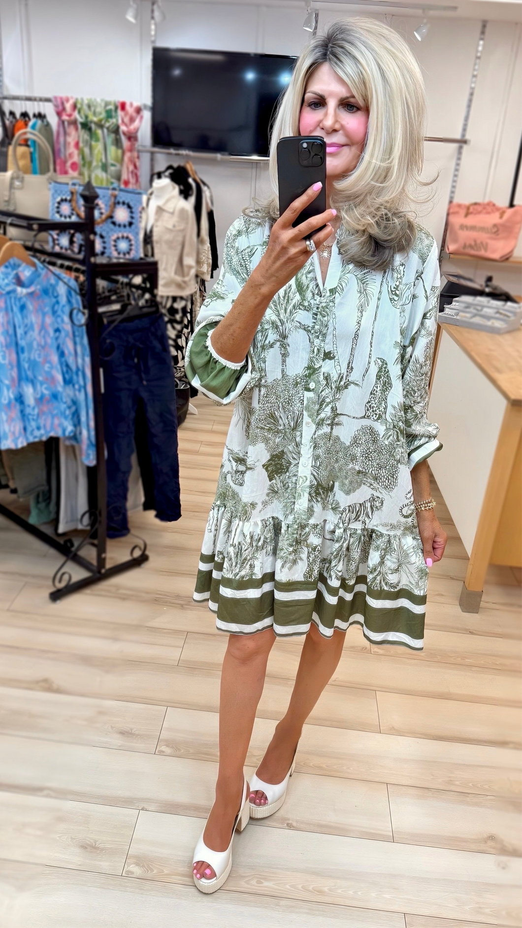 1. Tropics Smock Dress-White/Khaki