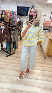 1.Holey Knit Jumper-Lemon/Cream