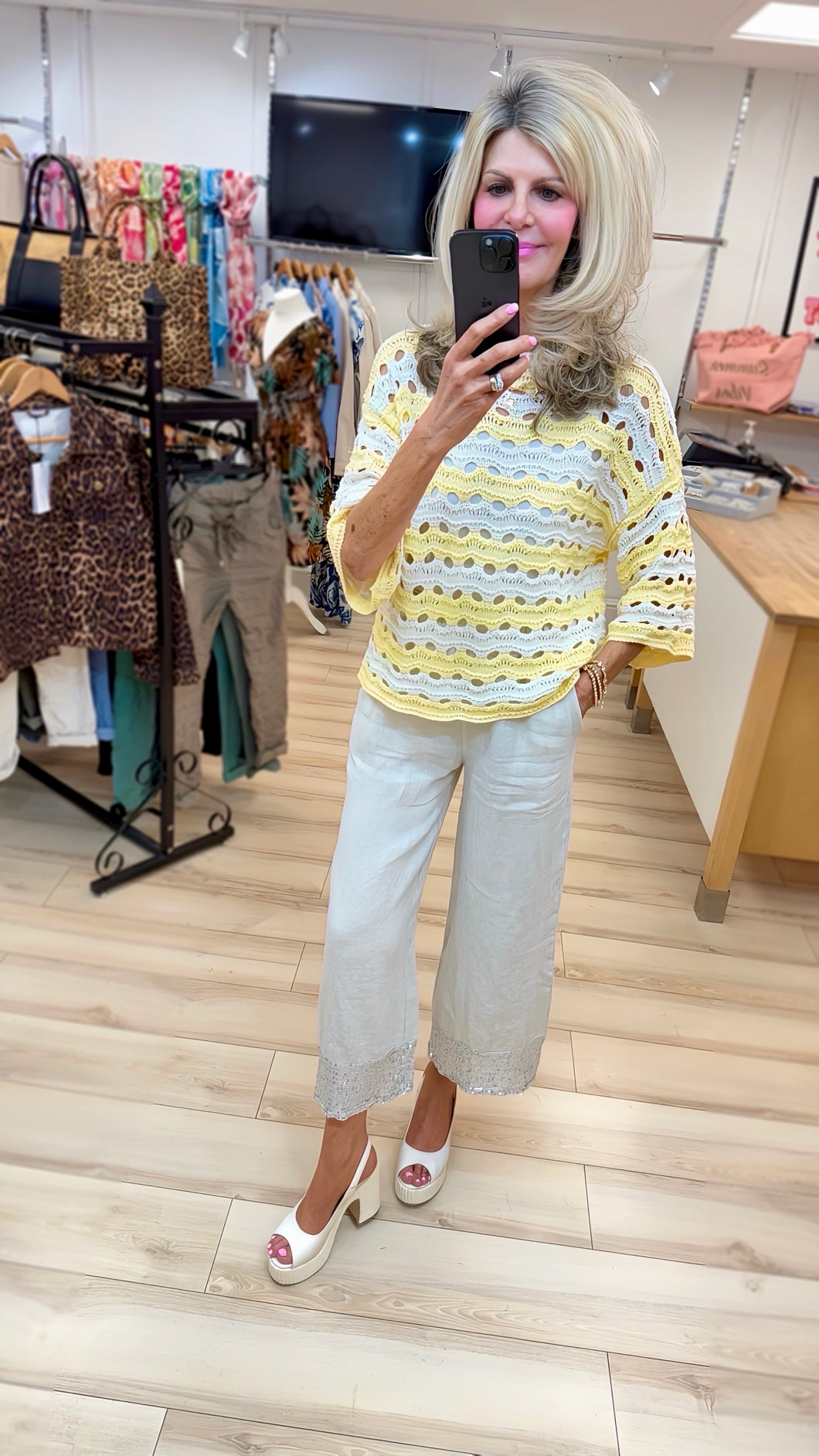 1.Holey Knit Jumper-Lemon/Cream