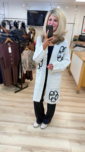 1.             Soft Knit Embroidered Flower Long Cardigan-Cream/Black