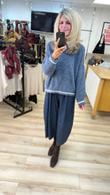 Load image into Gallery viewer, 1.                     Boucle Knit Jumper-Denim Blue/Cream Trim
