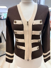 Load image into Gallery viewer, 1.                       Button Trim Contrast Zip Jumper-Chocolate/Ecru
