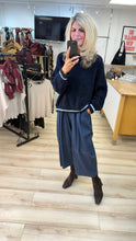 Load image into Gallery viewer, 1.                     Boucle Knit Jumper-Navy/Baby Blue Trim
