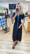 Load image into Gallery viewer, 1.Contrast Trim Shirt Dress-Black/Denim Trim
