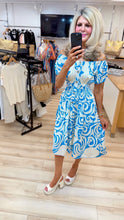 Load image into Gallery viewer, 1.Pippa Bardot Pocket Midi Dress-Blue/Ecru
