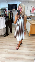 Load image into Gallery viewer, 1.  Striped Frill Neck Dress-White/Brown
