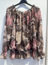Load image into Gallery viewer, 1.              Floral Chiffon Blouse-Brown Multi
