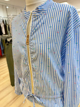 Load image into Gallery viewer, 1.                 Embroidered Striped Bomber Jacket-Blue/White
