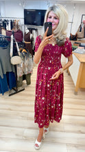Load image into Gallery viewer, 1.              Shirred Bodice Floral Midaxi Dress-Wine
