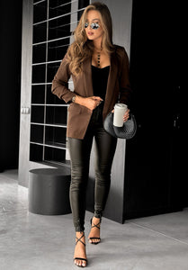 1.   Ruched Sleeve Blazer-Chocolate