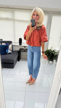 Load image into Gallery viewer, 1.                 Bubble Sleeve &amp; Hem Bow Back Blouse-Rust
