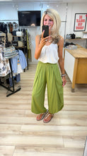 Load image into Gallery viewer, 1.                          Shirred Waist Cross Over Leg Trousers-Lime
