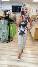 Load image into Gallery viewer, 1.          Cow Print Cowl Neck Satin Camisole-Brown/White
