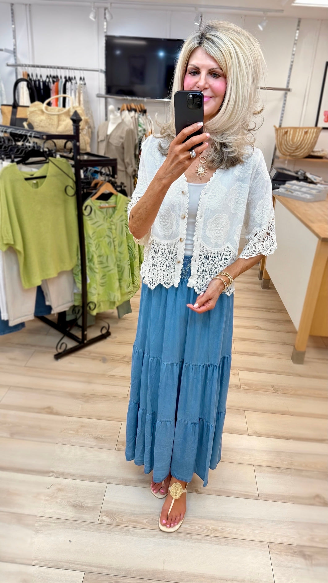 1.          Crochet Hem Cotton Jacket-Cream