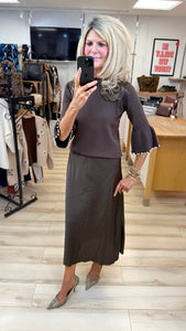 1.   Satin Slip Skirt-Brown