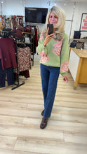 Load image into Gallery viewer, 1.      Sequin Rose Soft Knit-Pistachio/Pink
