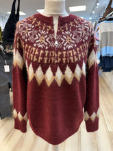 Load image into Gallery viewer, 1.    Fair Isle Part Zip Soft Knit Jumper-Wine
