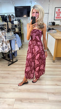 Load image into Gallery viewer, 1.             Tropical Leaf Bandeau Jumpsuit-Wine/Pink
