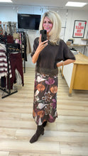 Load image into Gallery viewer, 1.             Floral Satin Slip Skirt-Chocolate
