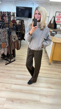 Load image into Gallery viewer, 1.                                    Funnel Neck Check Bomber Jacket-Brown/Navy/Ecru
