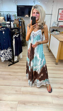 Load image into Gallery viewer, 1.           Floral Satin Cami Maxi Dress-Blue/Brown/White
