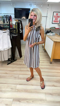 Load image into Gallery viewer, 1.  Striped Frill Neck Dress-White/Brown
