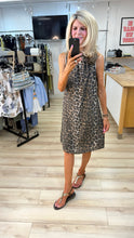 Load image into Gallery viewer, 1.           Leopard Ruffle Neck Shift Dress-Brown

