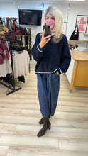 Load image into Gallery viewer, 1.                     Boucle Knit Jumper-Navy/Baby Blue Trim
