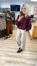 Load image into Gallery viewer, 1.                  Funnel Neck Bubble Hem Bomber-Wine
