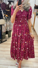 Load image into Gallery viewer, 1.              Shirred Bodice Floral Midaxi Dress-Wine
