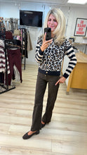 Load image into Gallery viewer, 1.           Gold Button Front Animal Knit Cardigan-Black/Chocolate/Latte

